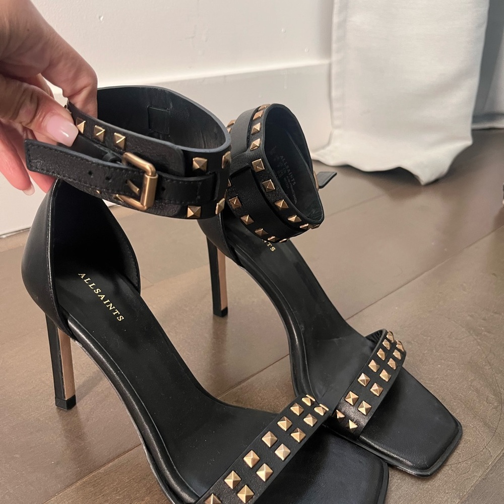 All Saints Black Heels with Gold Accents